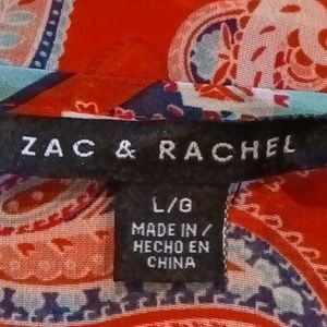 FINAL PRICE NWOT ZAC & RACHEL paisley/floral print blouse w tie-up neckline L